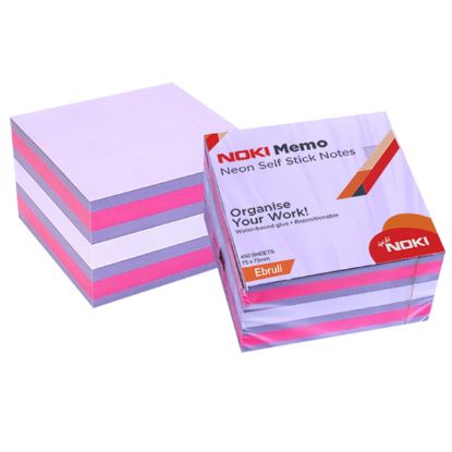 Noki Yapışkanlı Not Kağıdı Küp 450 Syf 75x75 Neon Ebruli 12014-44 resmi