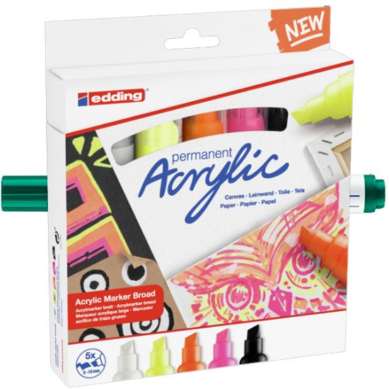 Edding Markör Akrilik Kalın Uçlu 5 Li Set Fosforlu 4-5000-6 resmi