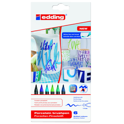Edding Porselen Kalemi Fırça Uçlu 1-4 MM 6 LI Soğuk Renkler 4200 resmi