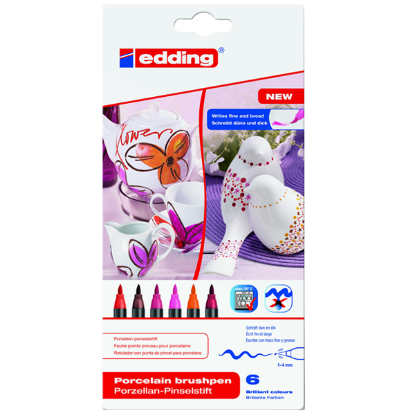 Edding Porselen Kalemi Fırça Uçlu 1-4 MM 6 LI Sıcak Renkler 4200/6S resmi