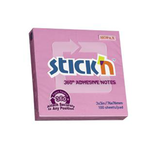 Hopax Stıckn Yapışkanlı Not Kağıdı 360° 100 YP 76x76 Pembe HE21554 (12 Adet) resmi