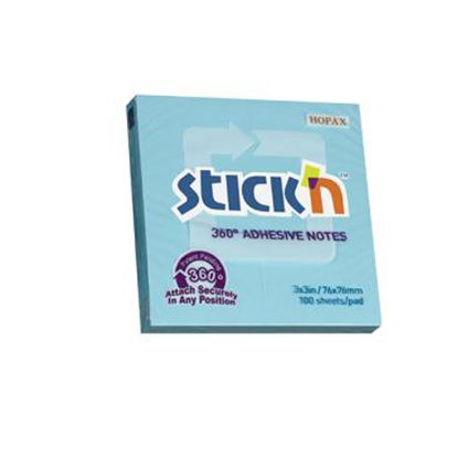 Hopax Stıckn Yapışkanlı Not Kağıdı 360° 100 YP 76x76 Mavi HE21553  (12 Adet) resmi