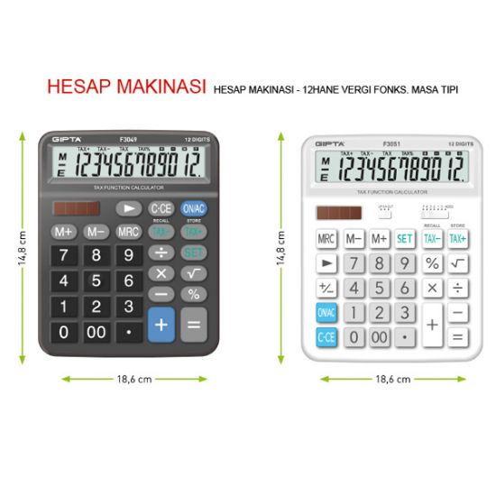Gıpta Hesap Makinesi Masa Üstü 12 Hane Vergi Fonks. F3049 resmi