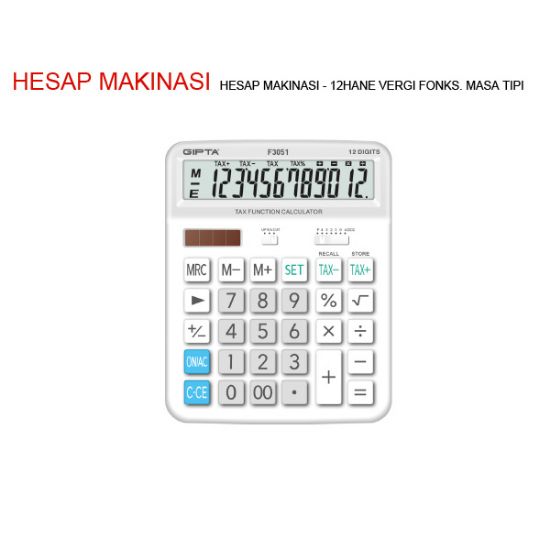 Gıpta Hesap Makinesi Masa Üstü 12 Hane Vergi Fonks. F3051 resmi