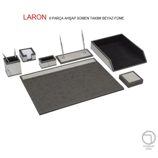 Gıpta Sümen Takımı 8 Parça Laron Ahşap Beyaz-Füme resmi