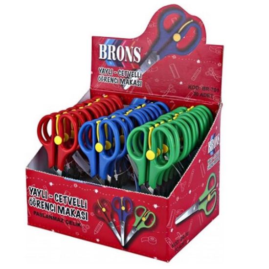 Brons Öğrenci Makası Yaylı Cetvelli BR-701 (30 Adet) resmi