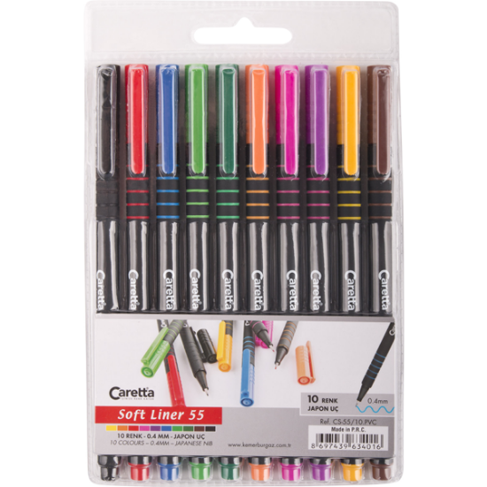 Caretta Softliner Keçeli Kalem 0.4 MM Karışık Renk 10 LU CS-55 resmi