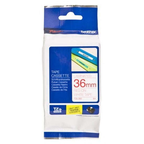 Brother Yazı Makinesi Şeridi 36 MM Beyaz Kırmızı TZE-262 resmi