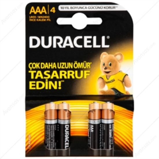 Duracell Alkalin İnce Kalem Pil (AAA) 4 LÜ Kartela resmi