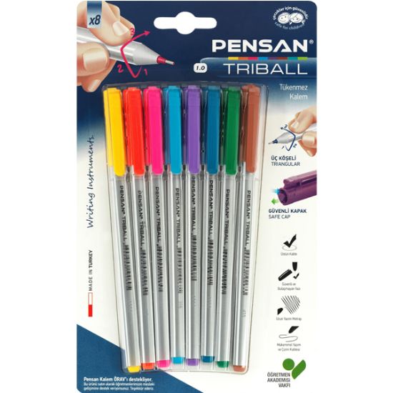 Pensan Tükenmez Kalem Triball 1.0 MM Bilye Uç 8 Lİ Renkli resmi