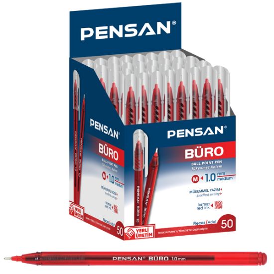 Pensan Tükenmez Kalem Büro 1.0 MM Kırmızı 50 Li 2270 (50 Adet) resmi