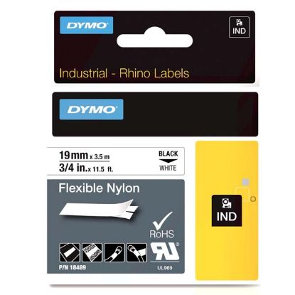 Dymo Rhino Pro Etiketi Plastik Esnek 19 MMx3.5MT Siyah Üzerine Beyaz 18489 resmi