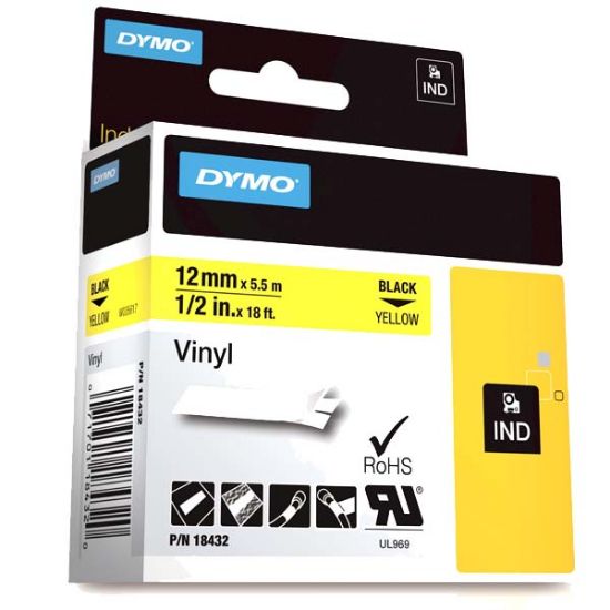 Dymo Rhino Pro Etiketi Renkli Vinil 12 MMx5.5 MT Sarı Üzerine Siyah 18432 resmi