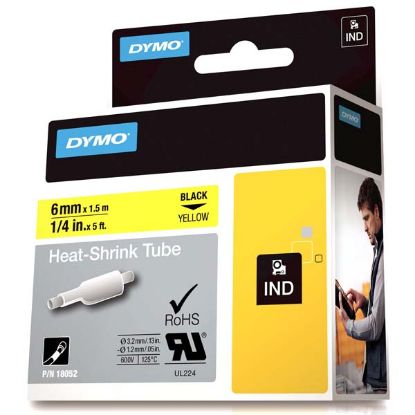 Dymo Rhinopro Isıyla Küçülen Şerit 6 MMx1,5 M Sarı/Siyah 18052 resmi