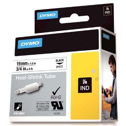 Dymo Rhinopro Isıyla Küçülen Şerit 19 MMx1,5 M Beyaz/Siyah 18057 resmi