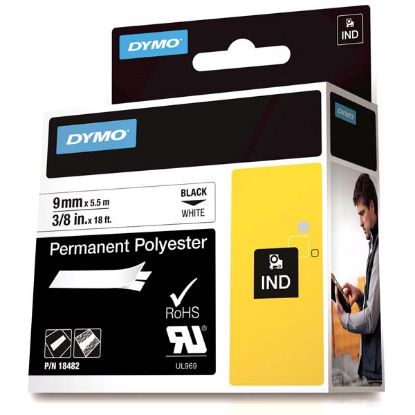Dymo Rhinopro Sabitpolyster Şerit 9 MMx5.5 M Beyaz/Siyah 18482 resmi