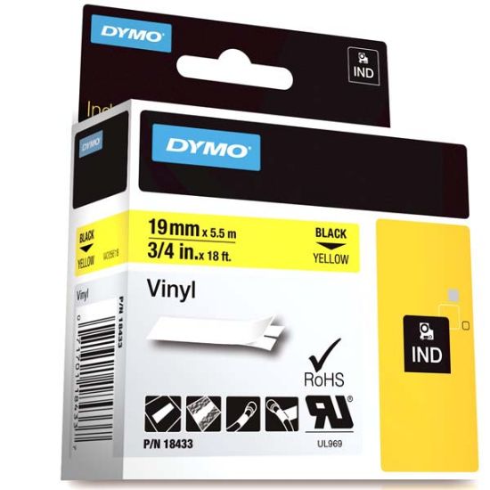 Dymo Rhino Pro Etiketi Renkli Vinil 19 MMx5,5 MT Sarı Üzerine Siyah 18433 resmi