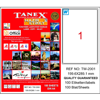 Tanex Laser Etiket 100 YP 199.6x289.1 Laser-Copy-Inkjet TW-2001 resmi