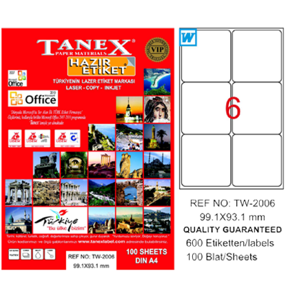 Tanex Laser Etiket 100 Yp 99.1x93.1 Laser-Copy-Inkjet TW-2006 resmi