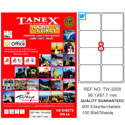 Tanex Laser Etiket 100 YP 99.1x67.7 Laser-Copy-Inkjet TW-2008 resmi