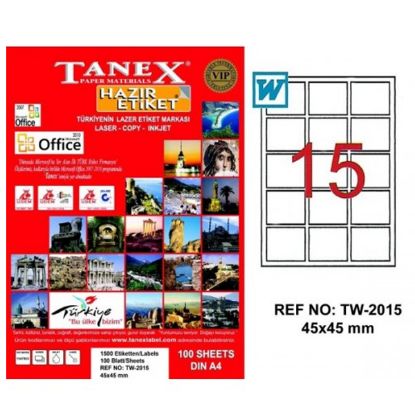 Tanex Laser Etiket 100 YP 45x45 MM Laser-Copy-Inkjet TW-2015 resmi