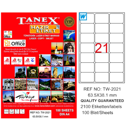 Tanex Laser Etiket 100 YP 63x38 Laser-Copy-Inkjet TW-2021 resmi
