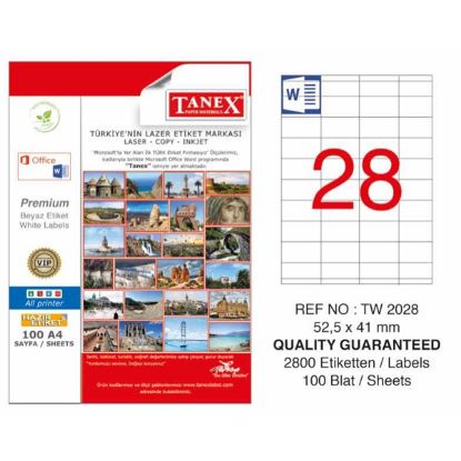 Tanex Laser Etiket 100 YP 52x41 Laser-Copy-Inkjet TW-2028 resmi