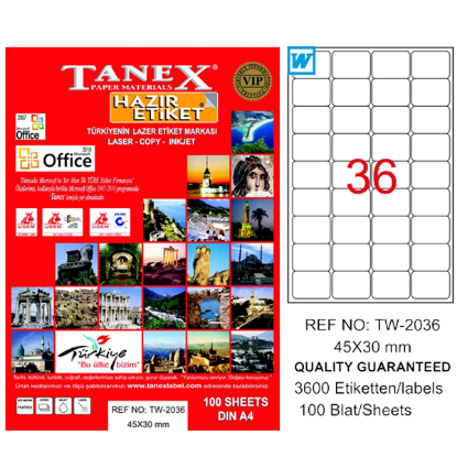 Tanex Laser Etiket 100 YP 45x30 Laser-Copy-Inkjet TW-2036 resmi