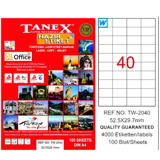 Tanex Laser Etiket 100 YP 52x29 Laser-Copy-Inkjet TW-2040 resmi