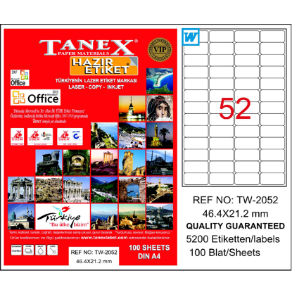 Tanex Laser Etiket 100 YP 46.4x21.2 Laser-Copy-Inkjet TW-2052 resmi