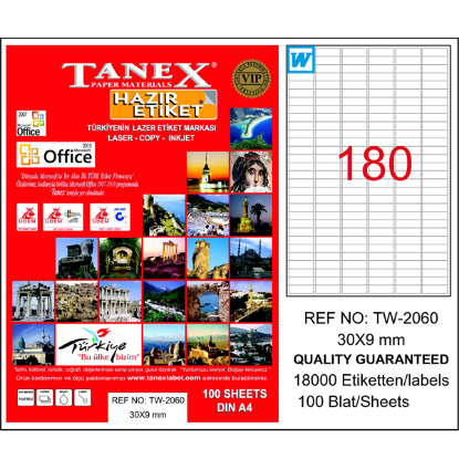 Tanex Laser Etiket 100 YP 30x9 Laser-Copy-Inkjet TW-2060 resmi