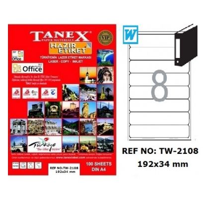 Tanex Laser Etiket 100 YP 192x34 Laser-Copy-Inkjet TW-2108 resmi