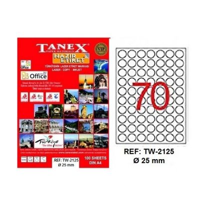 Tanex Laser Etiket 100 YP 0.25 MM Laser-Copy-Inkjet Yuvarlak TW-2125 resmi
