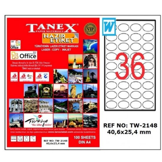 Tanex Laser Etiket 100 YP 40x25 Laser-Copy-Inkjet TW-2148 resmi