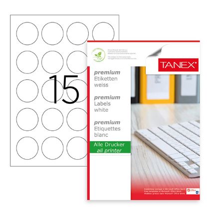 Tanex Laser Etiket 100 YP 0.50 MM Laser-Copy-Inkjet Yuvarlak TW-2150 resmi