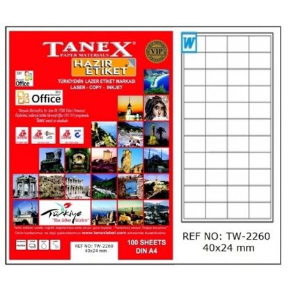 Tanex Laser Etiket 100 YP 40x24 MM Laser-Copy-Inkjet TW-2260 resmi