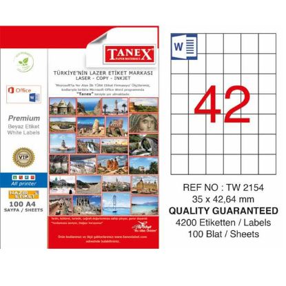Tanex Laser Etiket 100 YP 35x42 Laser-Copy-Inkjet TW-2154 resmi
