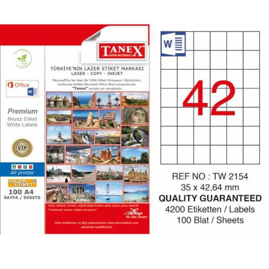 Tanex Laser Etiket 100 YP 35x42 Laser-Copy-Inkjet TW-2154 resmi