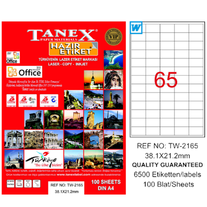 Tanex Laser Etiket 100 YP 38x21 MM Laser-Copy-Inkjet TW-2165 resmi