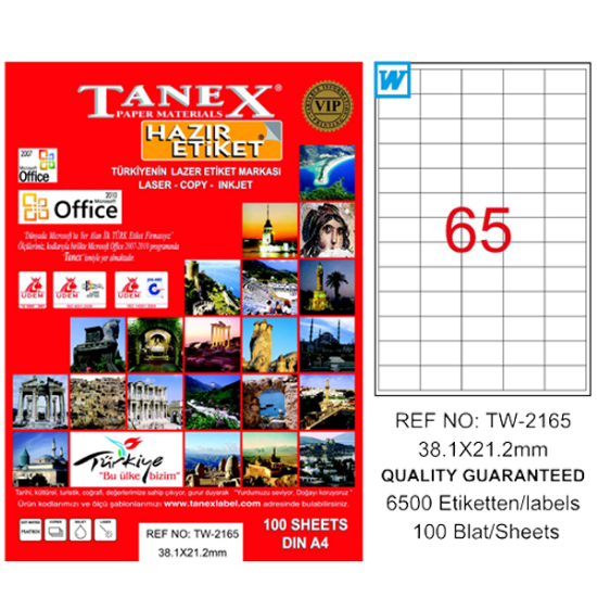 Tanex Laser Etiket 100 YP 38x21 Laser-Copy-Inkjet TW-2165 resmi