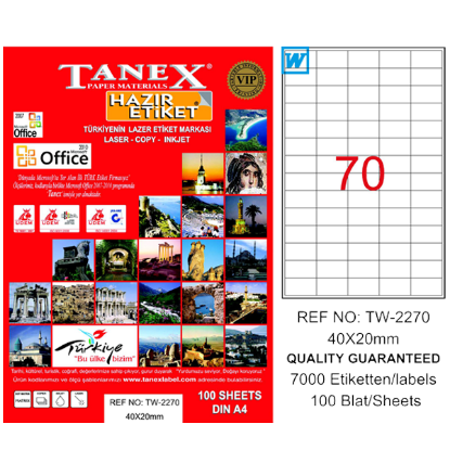 Tanex Laser Etiket 100 YP 40x20 MM Laser-Copy-Inkjet TW-2270 resmi