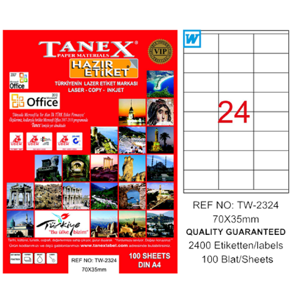 Tanex Laser Etiket 100 YP 70x35 Laser-Copy-Inkjet TW-2324 resmi