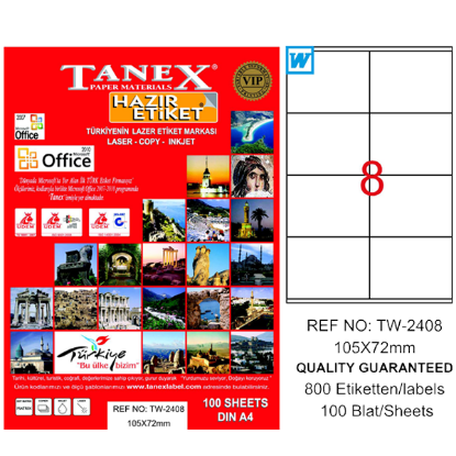 Tanex Laser Etiket 100 YP 105x72 Laser-Copy-Inkjet TW-2408 resmi