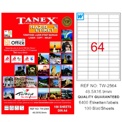 Tanex Laser Etiket 100 YP 48.5x16.9 Laser-Copy-Inkjet TW-2564 resmi