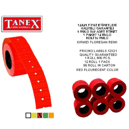 Tanex Fiyat Etiketi Çizgili 12x21 Fosforlu Kırmızı (6 Adet) resmi
