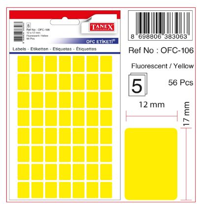 Tanex Ofis Etiketi Poşetli 12x30 MM Fosforlu Sarı OFC-107 (10 Adet) resmi