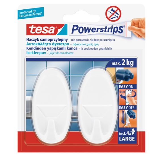Tesa Askı İz Bırakmadan Sökülebilir Büyük Oval Beyaz PowersTrips 58013 resmi