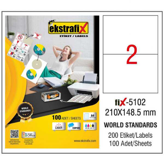 Ekstrafix Laser Etiket 100 YP 210x148.5 Laser-Copy-Inkjet FİX-5102 resmi