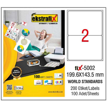 Ekstrafix Laser Etiket 199.6x143.5 Laser-Copy-Inkjet Fix-5002 resmi