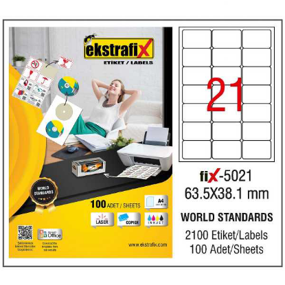 Ekstrafix Laser Etiket 63.5x38.1 Laser-Copy-Inkjet Fix-5021 resmi